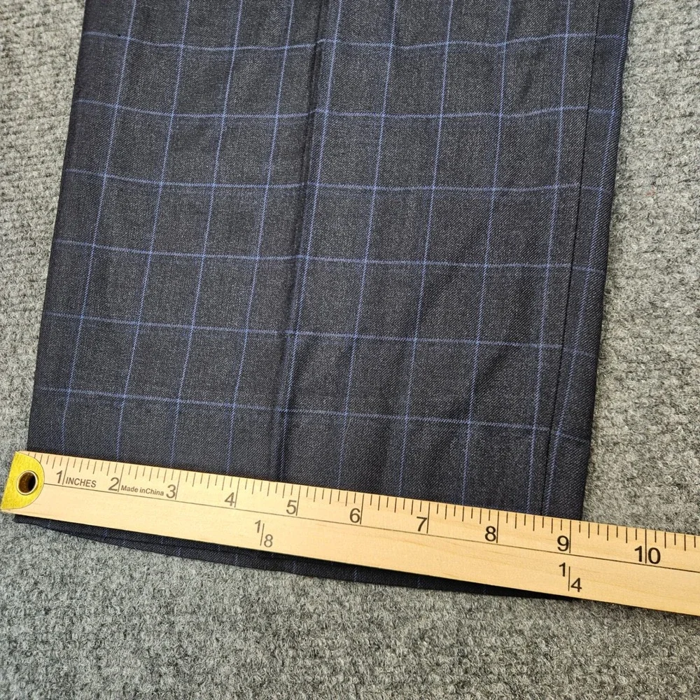 Vitali Mens Navy Windowpane Plaid Dress Pants Flat Front M3071-NP Size 43x29